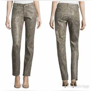 Lafayette 148 New York Coated Textured Snakeskin Skinny Jeans Pants 6 Hickory